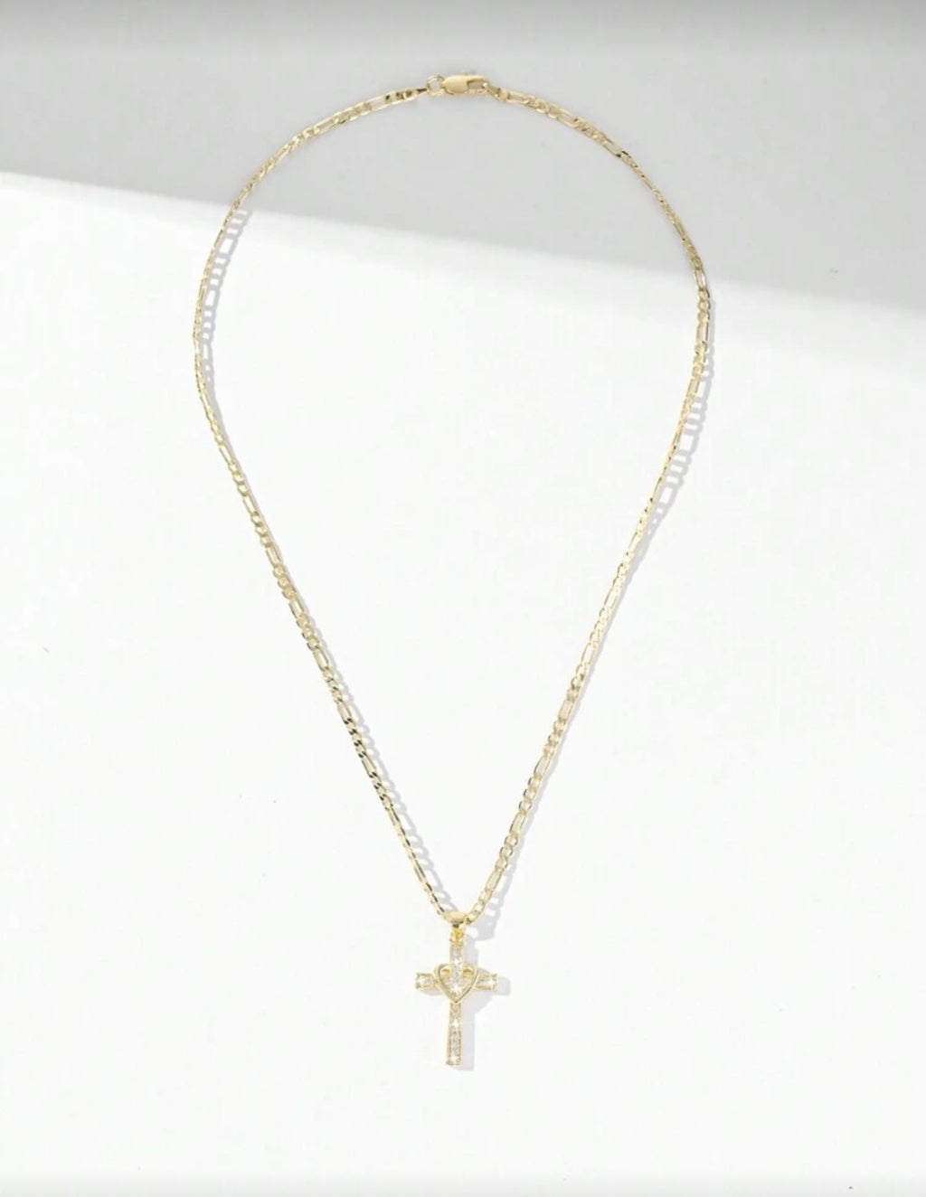 Simple Copper Inlaid Zirconia Embossed 3D Heart and Cross Pendant Necklace