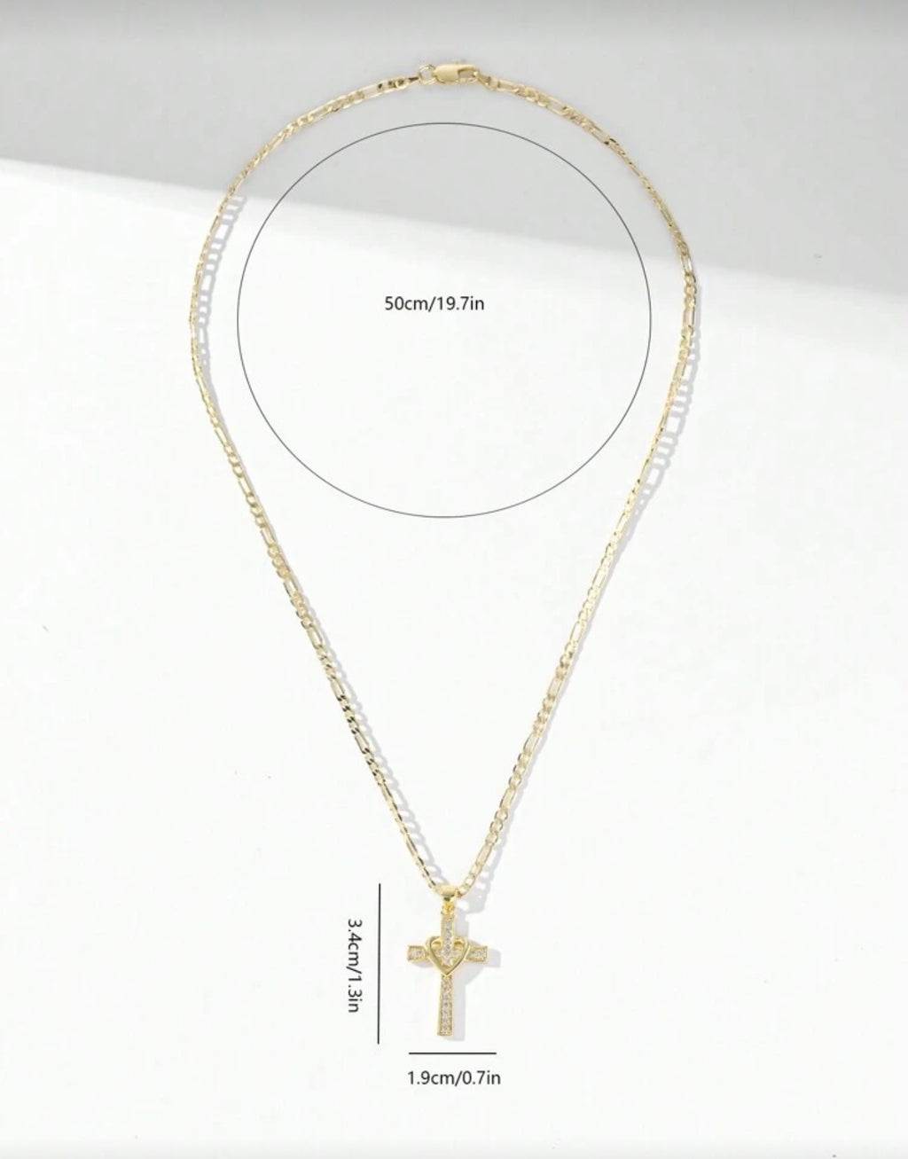 Simple Copper Inlaid Zirconia Embossed 3D Heart and Cross Pendant Necklace