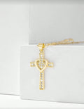 Simple Copper Inlaid Zirconia Embossed 3D Heart and Cross Pendant Necklace