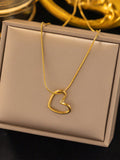 Hollow Out Heart Design Gold- Color Women's Necklace. Sweet & Simple Clavicle Chain, Unique, Chich Heart-Shaped Stainless Steel Pendant.