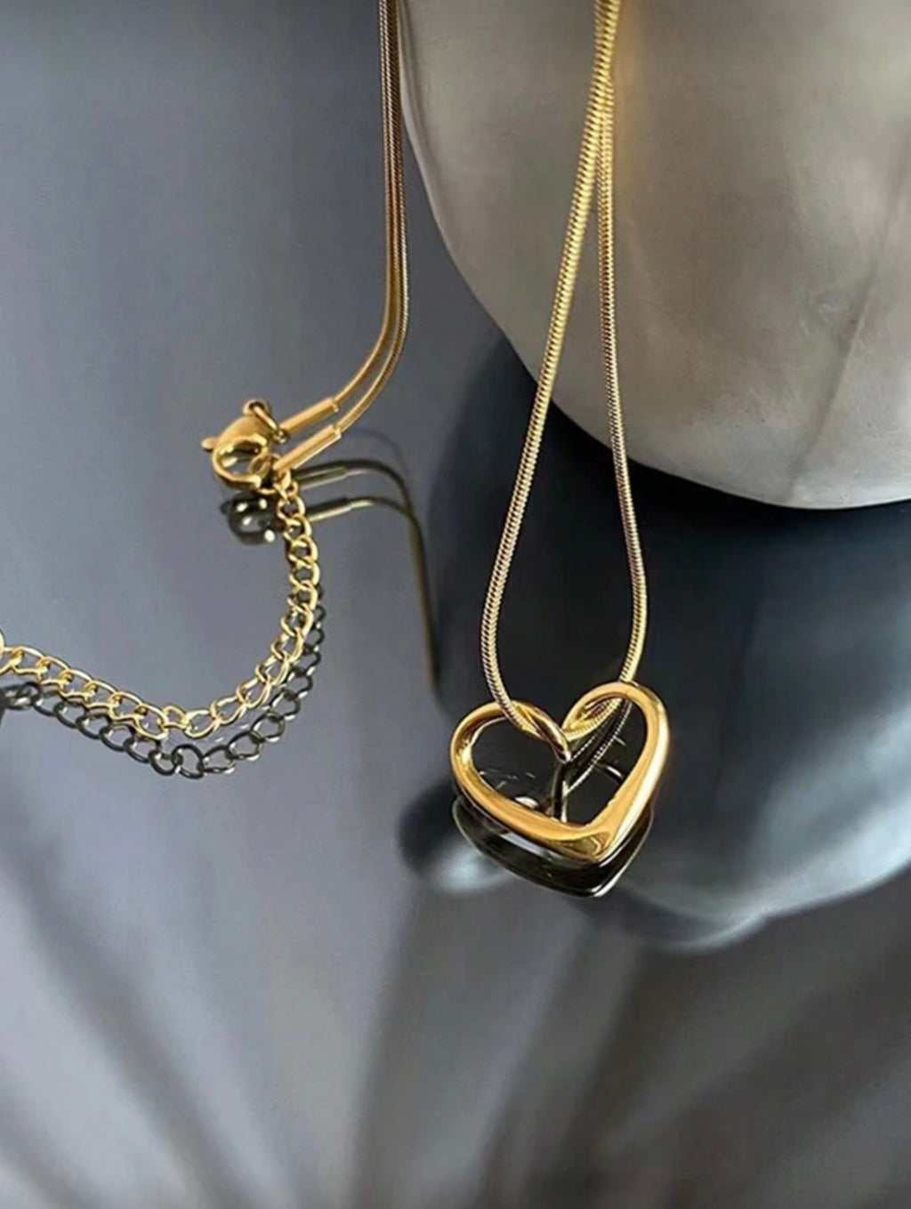 Hollow Out Heart Design Gold- Color Women's Necklace. Sweet & Simple Clavicle Chain, Unique, Chich Heart-Shaped Stainless Steel Pendant.