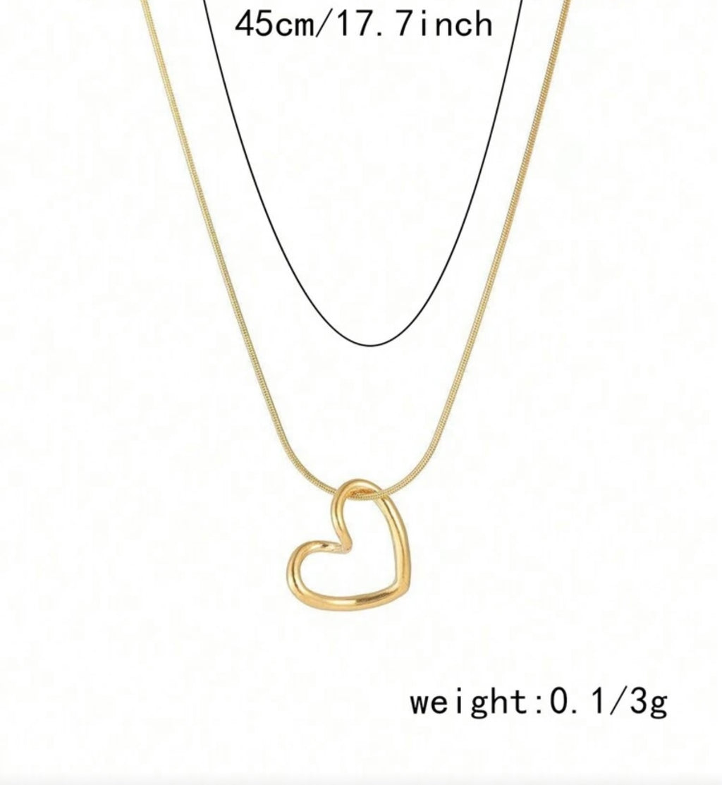 Hollow Out Heart Design Gold- Color Women's Necklace. Sweet & Simple Clavicle Chain, Unique, Chich Heart-Shaped Stainless Steel Pendant.