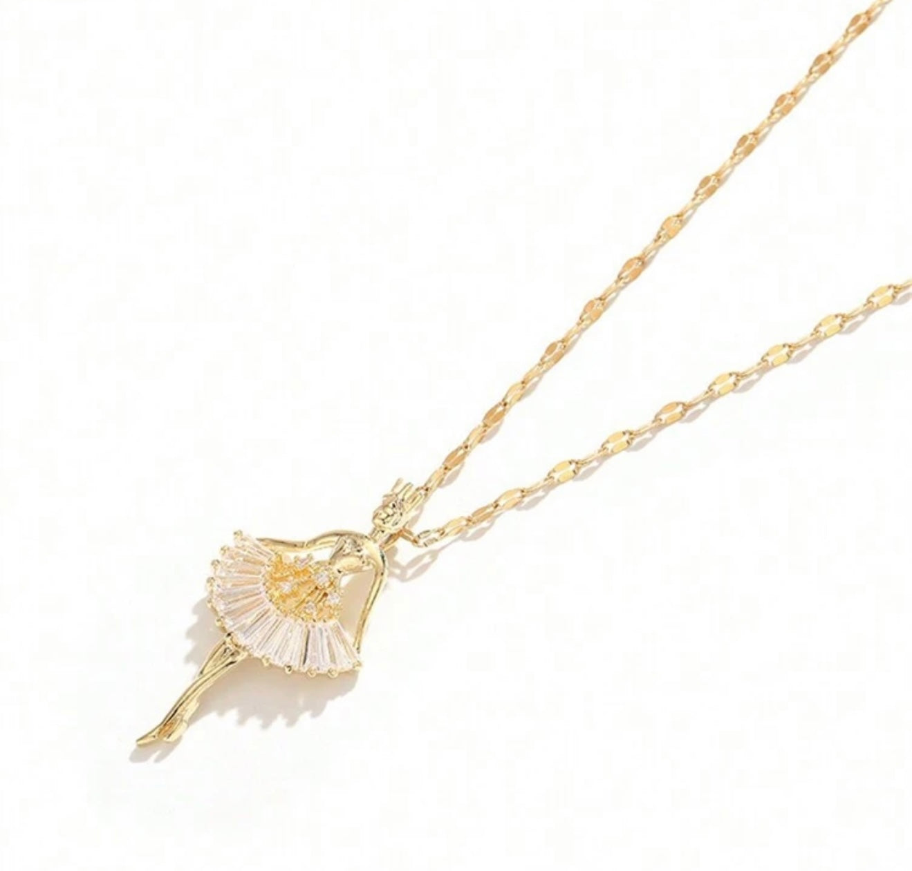 18K Gold Plated Fashionable Ballet Girl Pendant Necklace with Cubic Zirconia