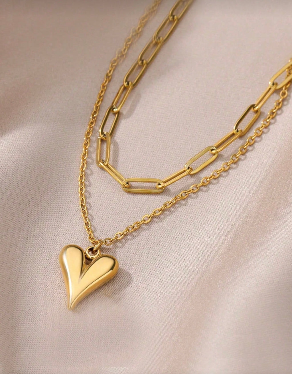 Double Layer Heart Clavicle Chain Necklace.