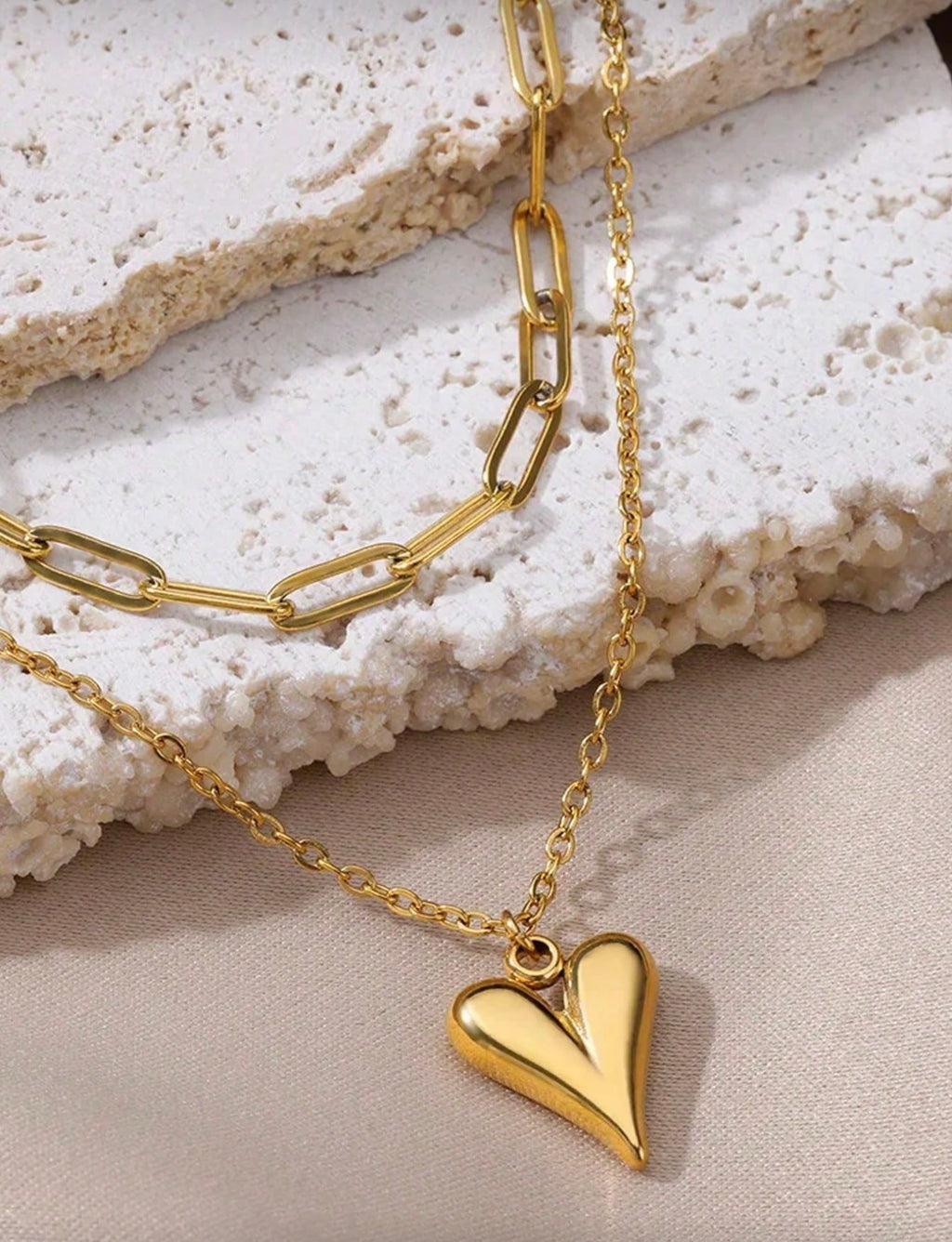 Double Layer Heart Clavicle Chain Necklace.