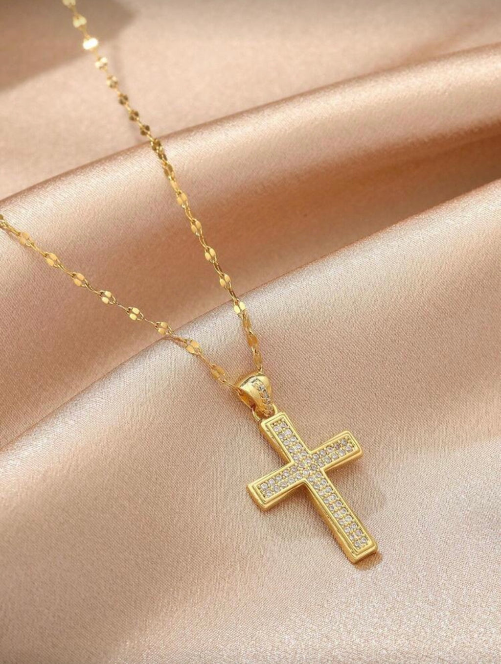 Gold-Color Cubic Zirconia Cross Pendant Necklace