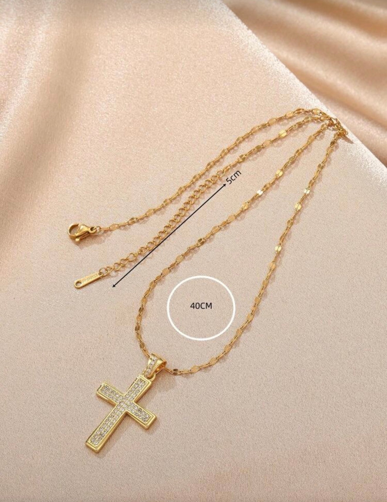 Gold-Color Cubic Zirconia Cross Pendant Necklace