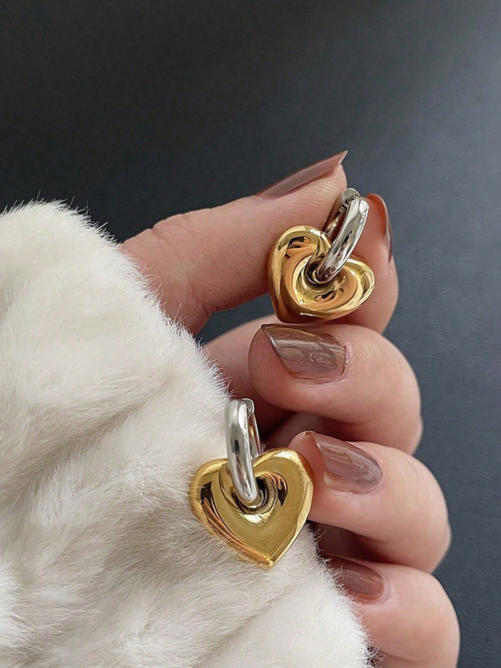 18K Gold Plated Dual Color Heart Shaped Hoop Earrings