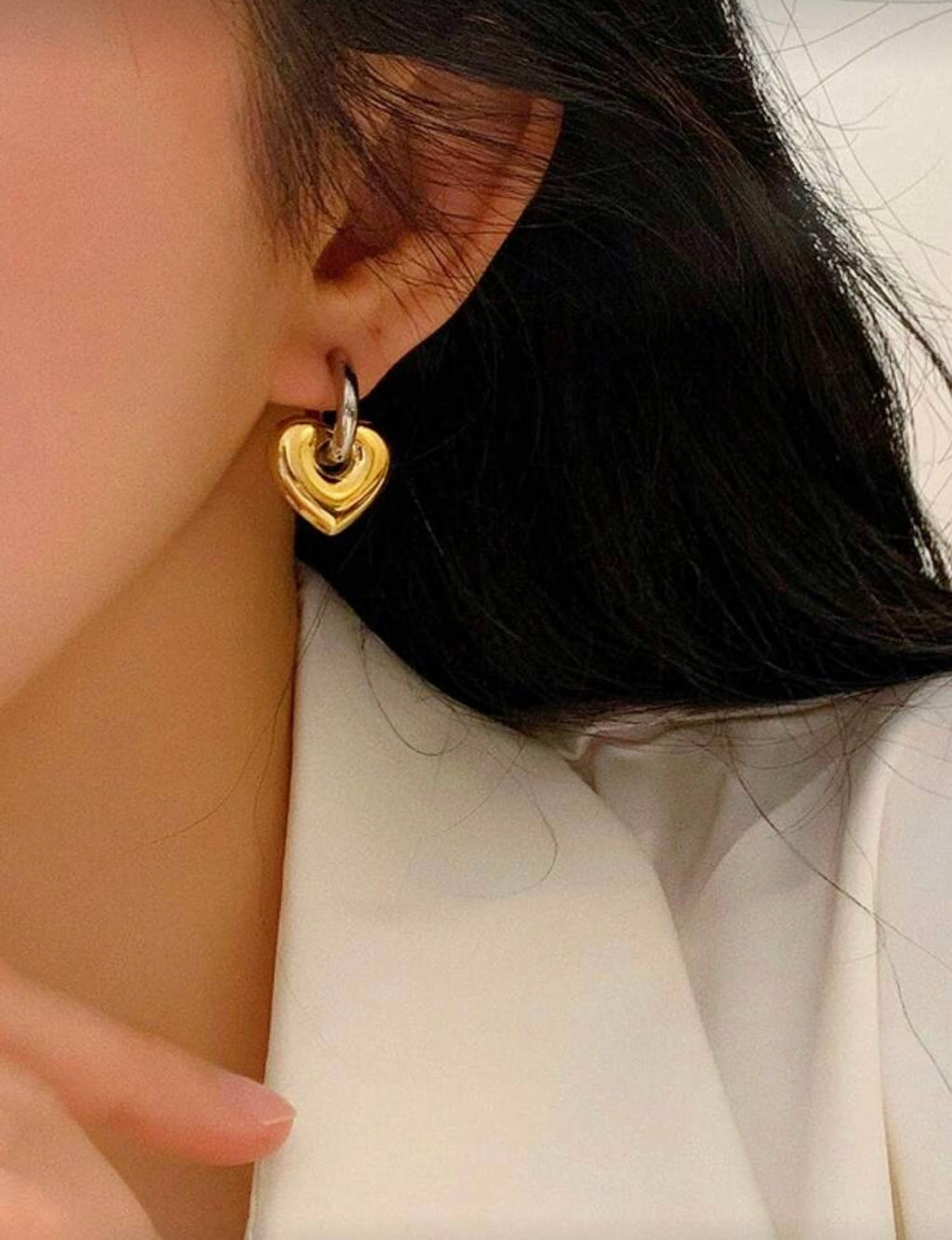 18K Gold Plated Dual Color Heart Shaped Hoop Earrings