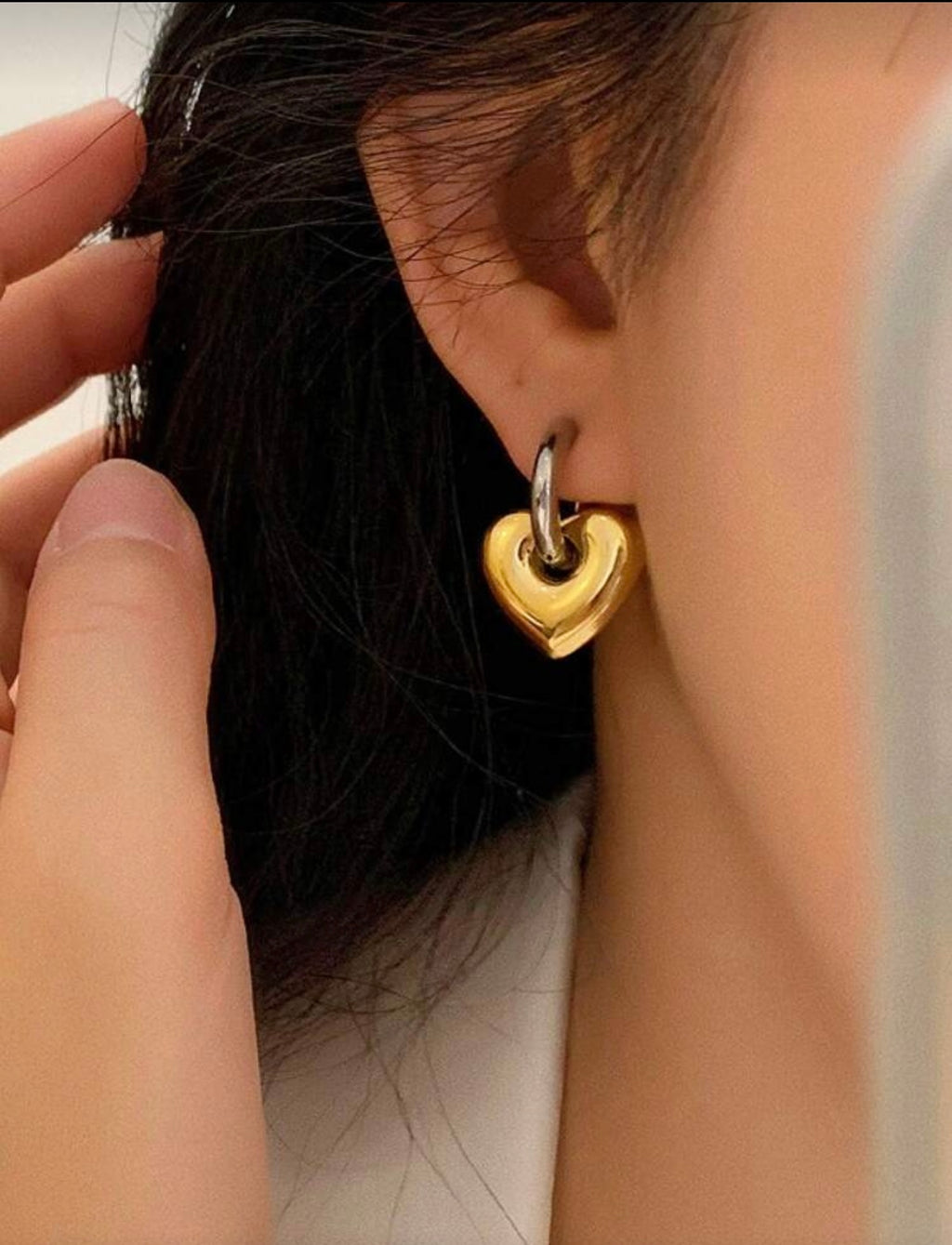 18K Gold Plated Dual Color Heart Shaped Hoop Earrings