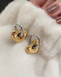 18K Gold Plated Dual Color Heart Shaped Hoop Earrings