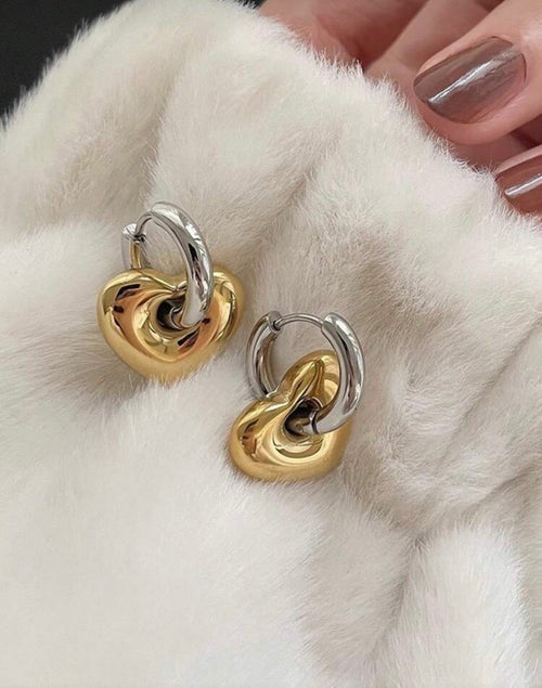 2 pcs 18K Gold Plated Dual Color Heart Shaped Earrings & Necklace