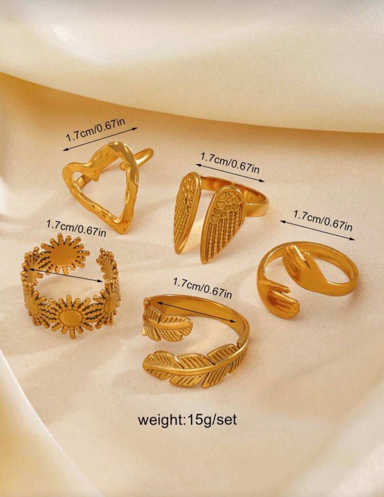 Set 18K Gold Plated - Shaped Rings
