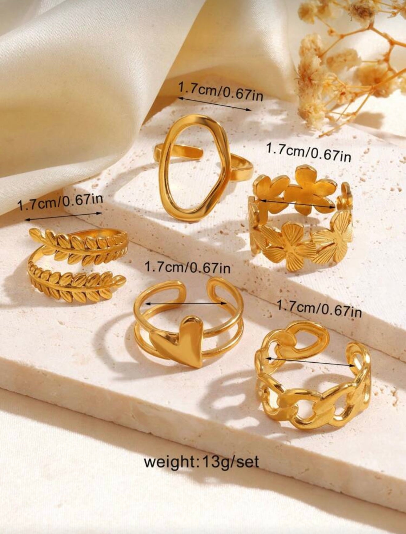 Set 18K Gold Plated Ring Set