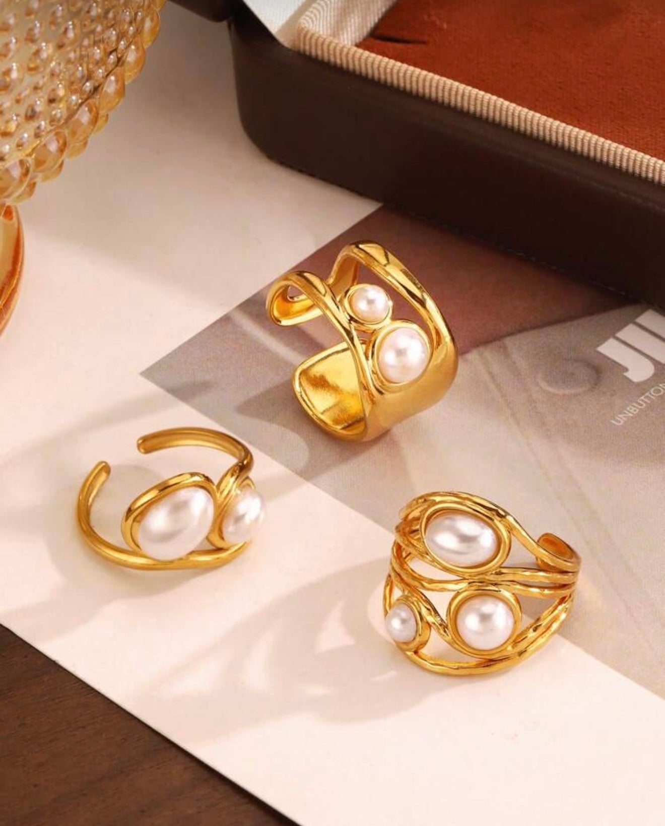 3-pcs Luxury Pearl Ring Set