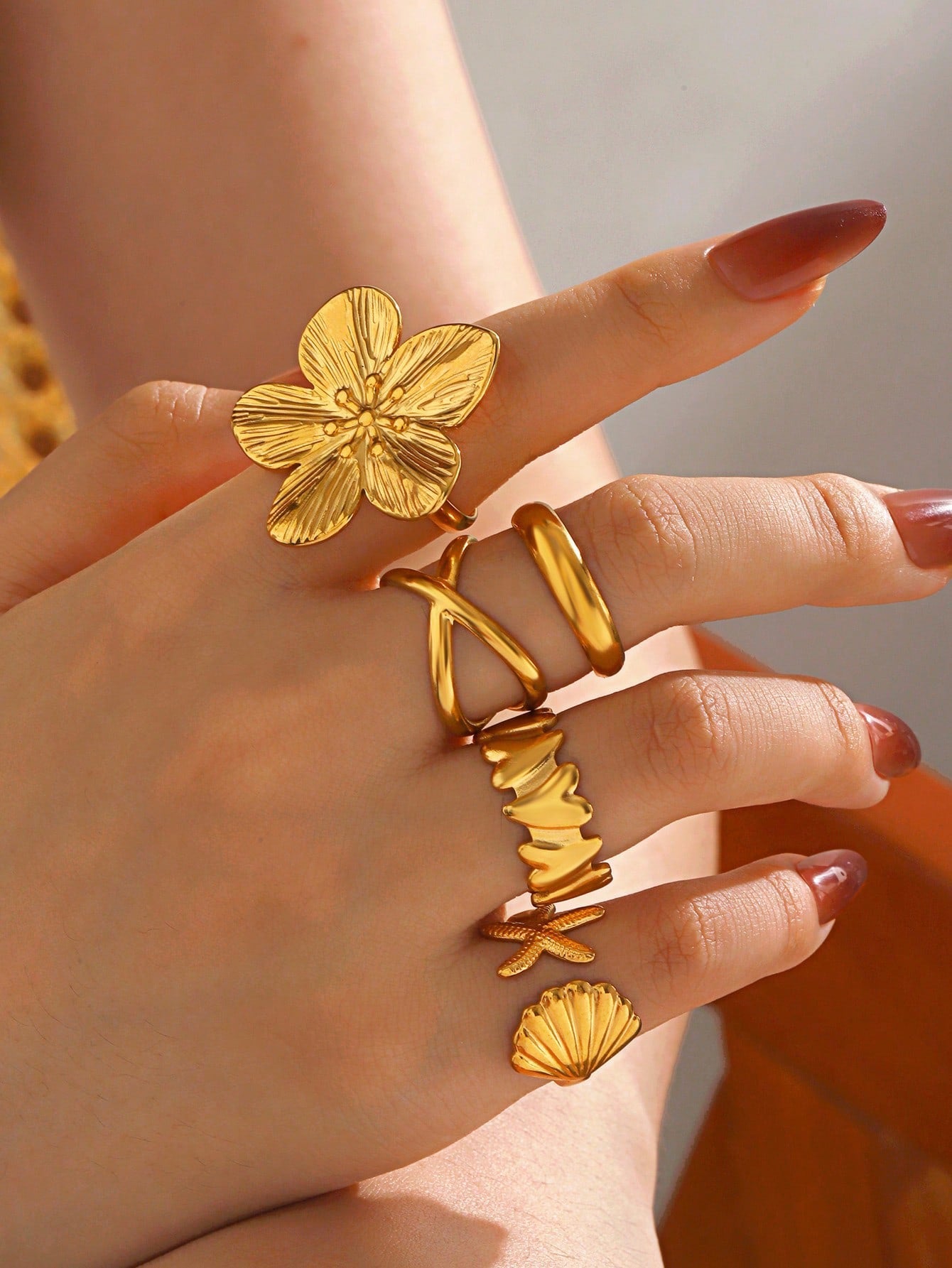 5 pcs 18K Gold Plated Rings Set