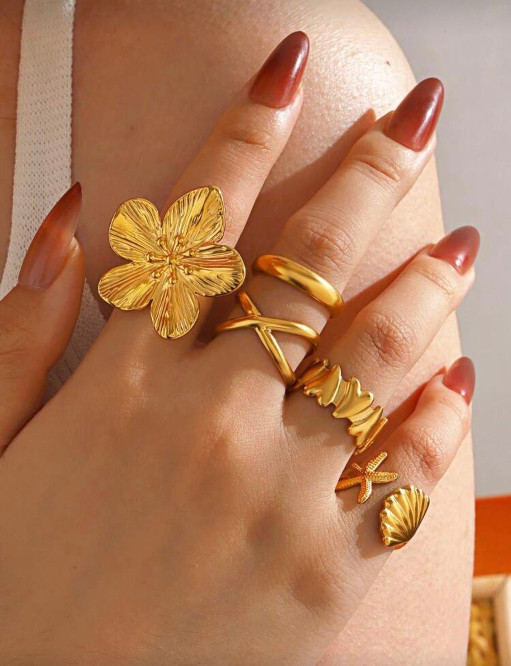 5 pcs 18K Gold Plated Rings Set