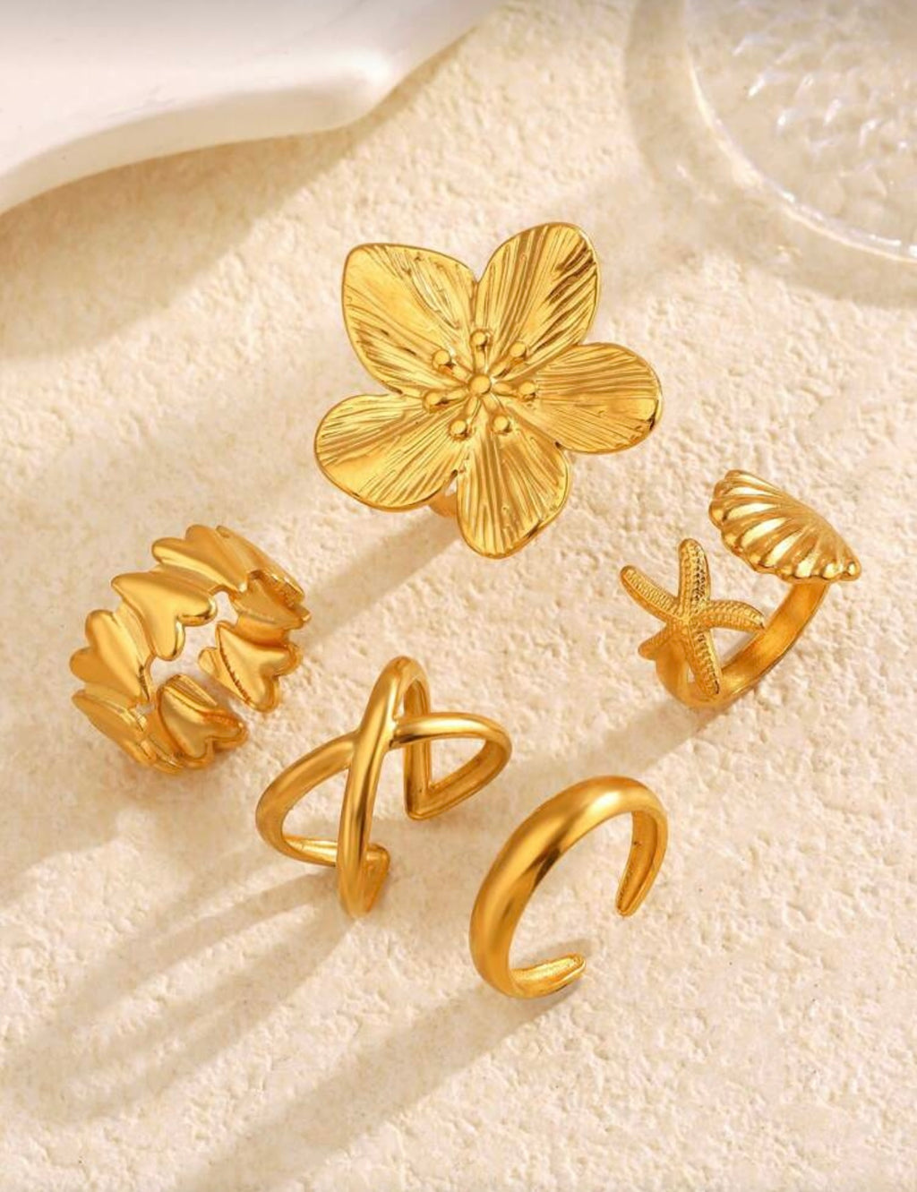 5 pcs 18K Gold Plated Rings Set