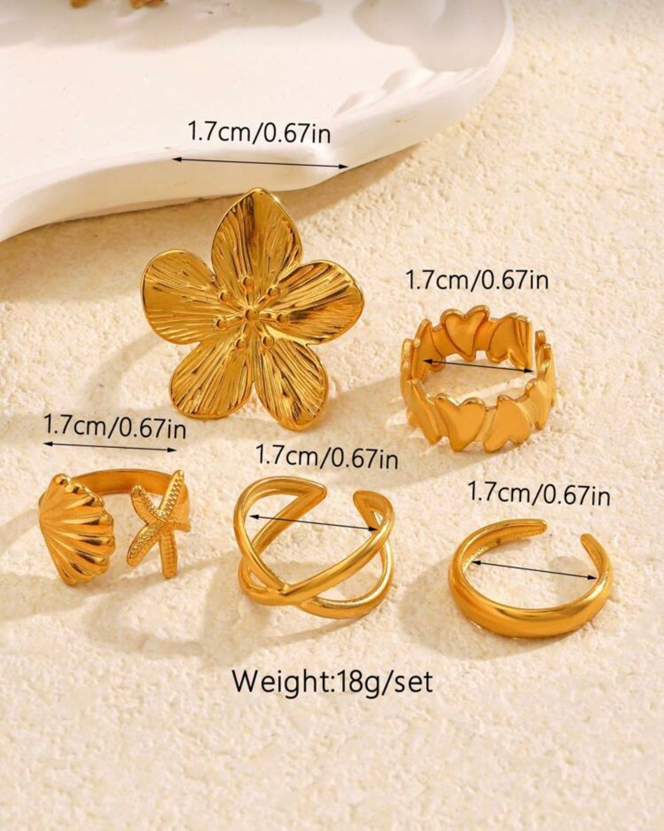 5 pcs 18K Gold Plated Rings Set