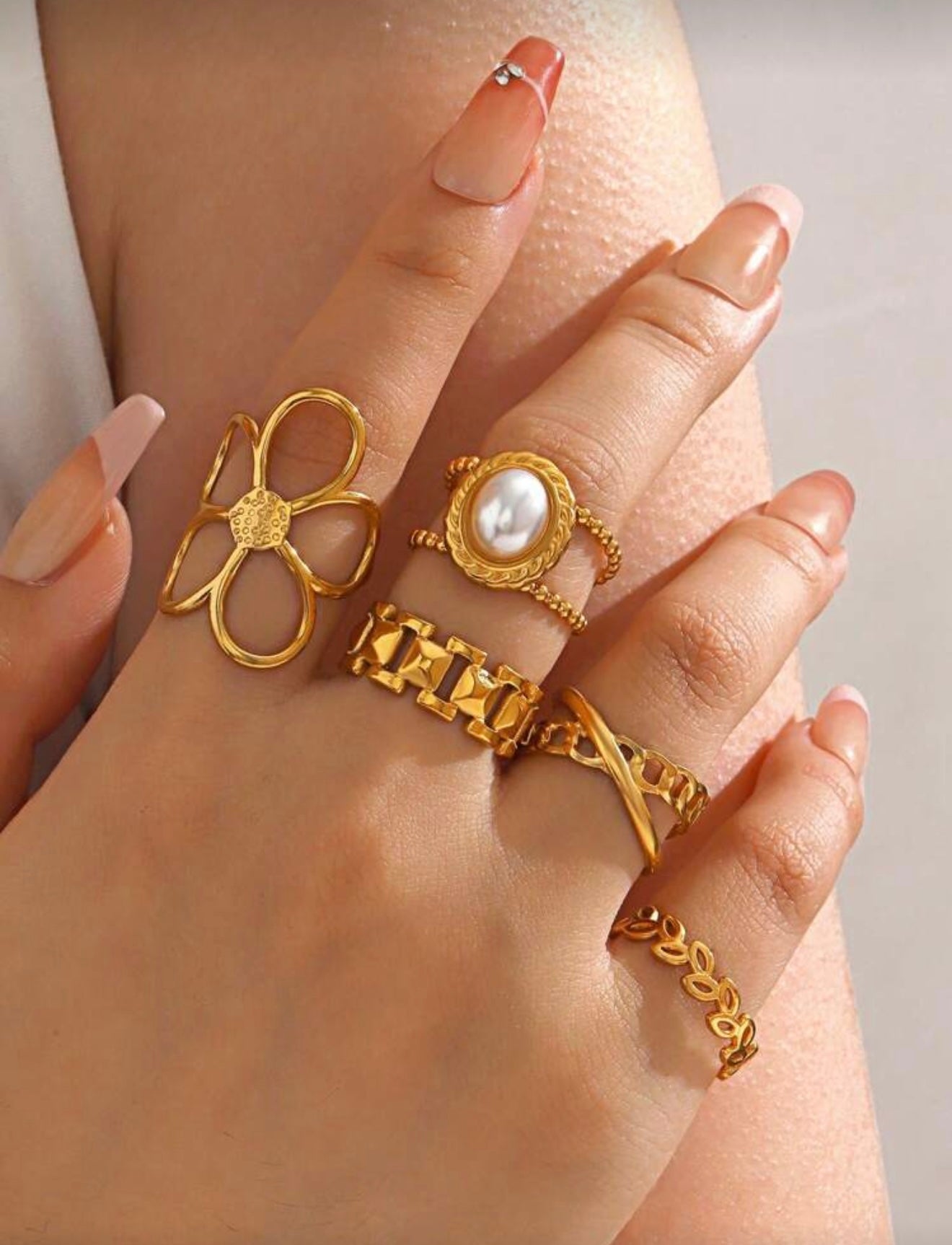 5pcs - 18k Gold Plated Ring Set