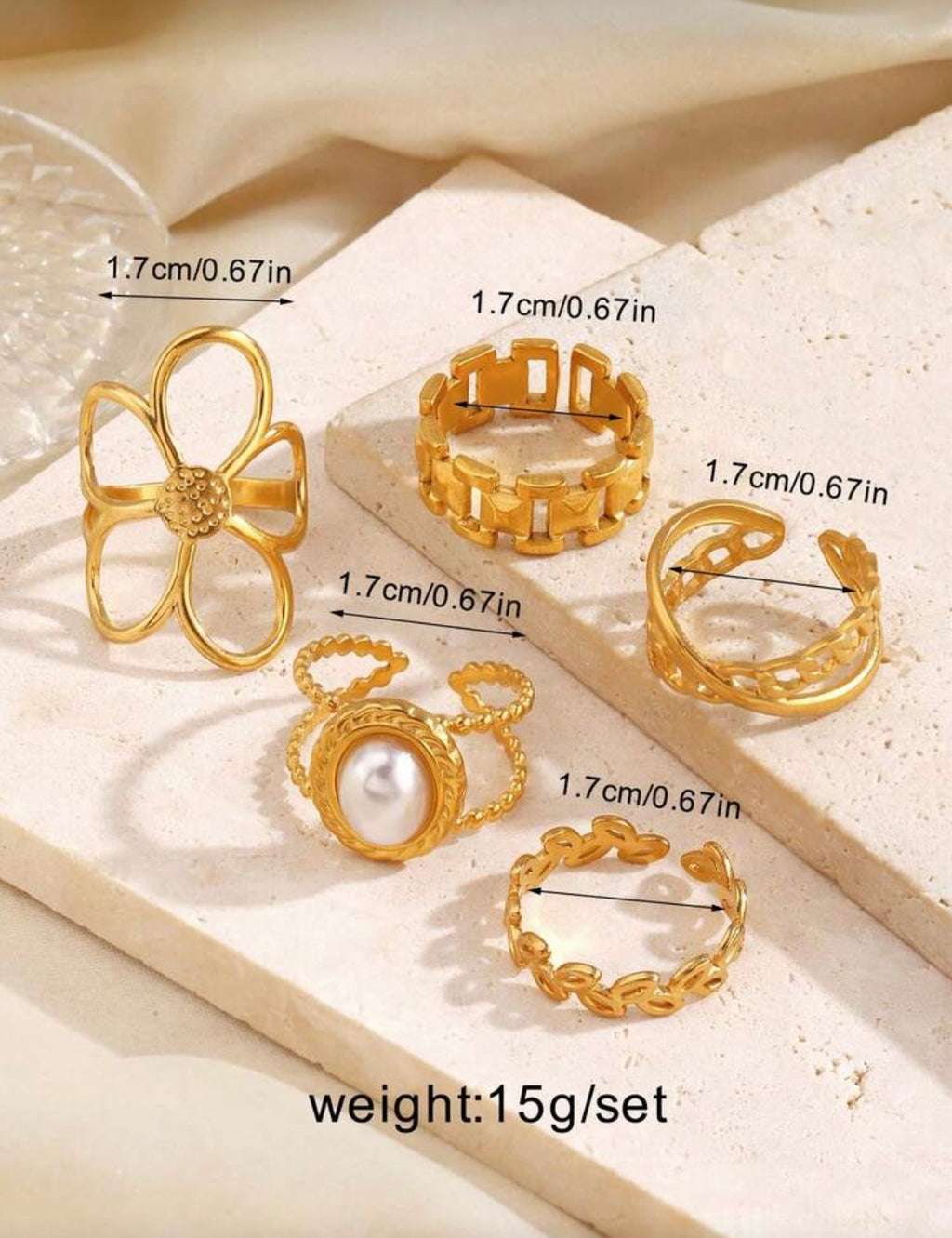 5pcs - 18k Gold Plated Ring Set
