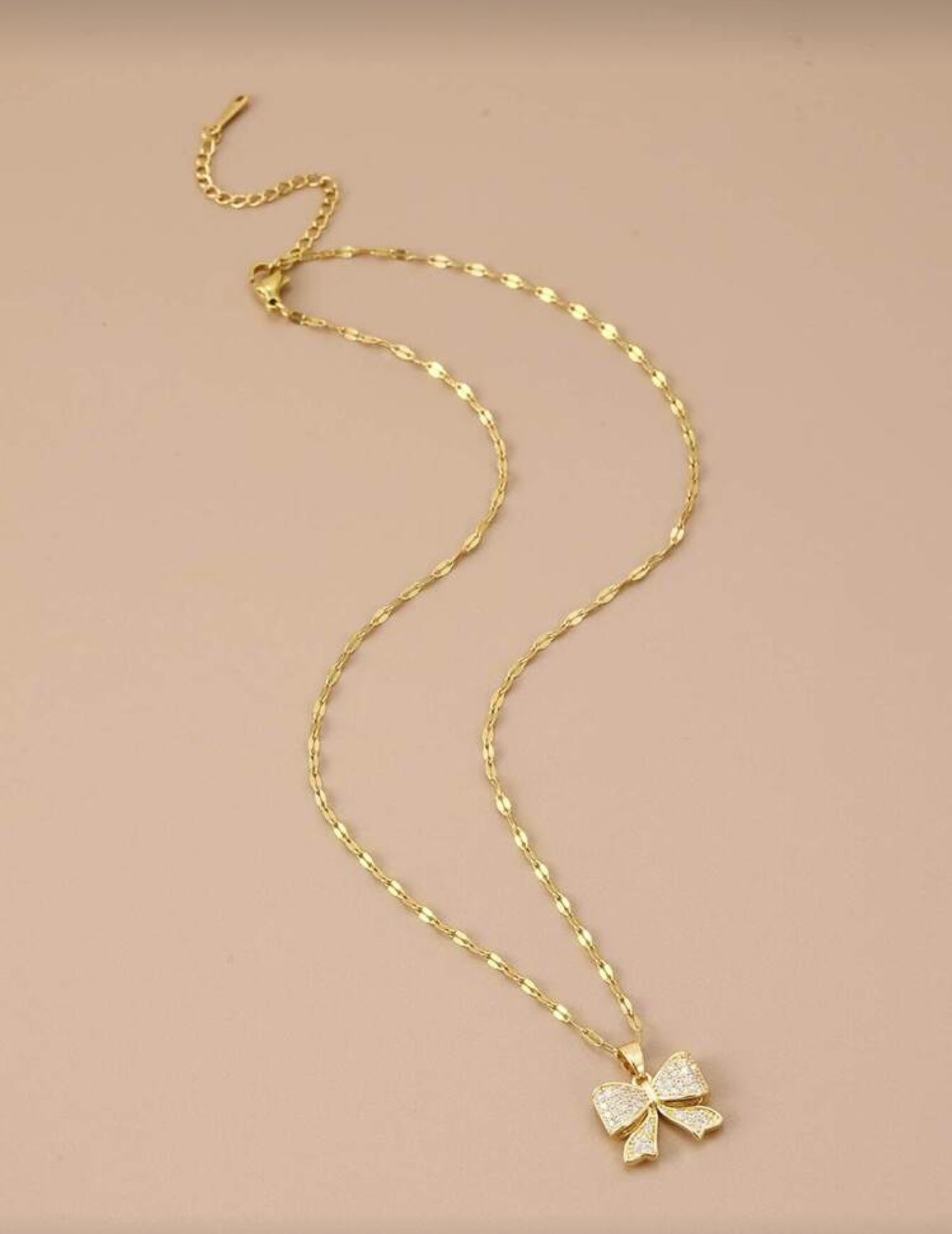 Rhinestone Bowknot Womens Pendant Necklace