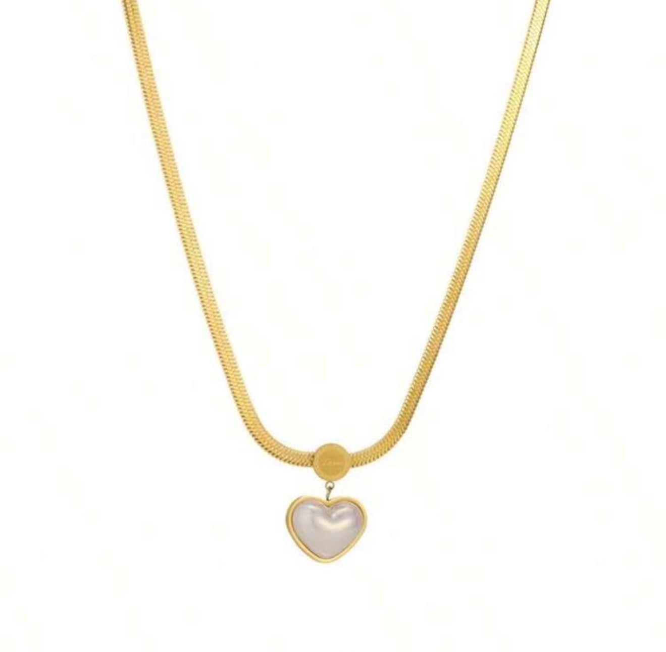 3 pcs Jewerly Set - Flat Chain Heart Shaped Pearl Pendant Necklace and Stud Earrings